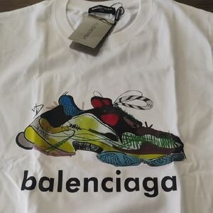 Balenciaga White T-Shirt with Multicolor Sneaker Graphic